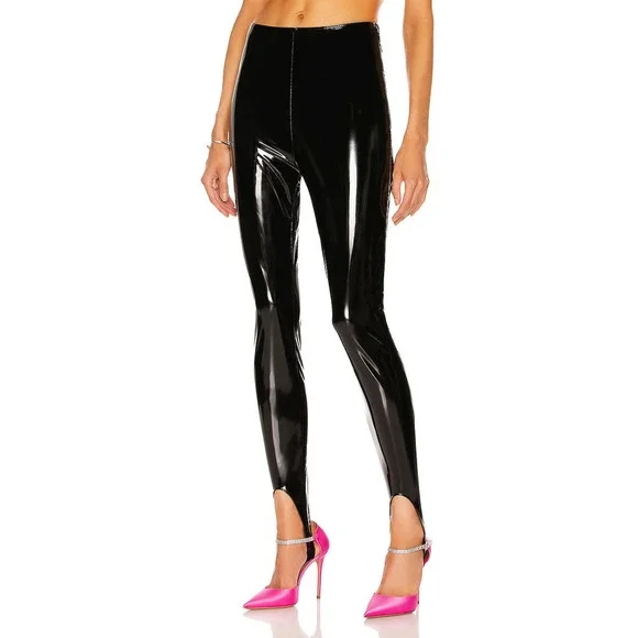 Wolford x Amina Muaddi Latex Stirrup Leggings Black Size 6 - Picture 2 of 9